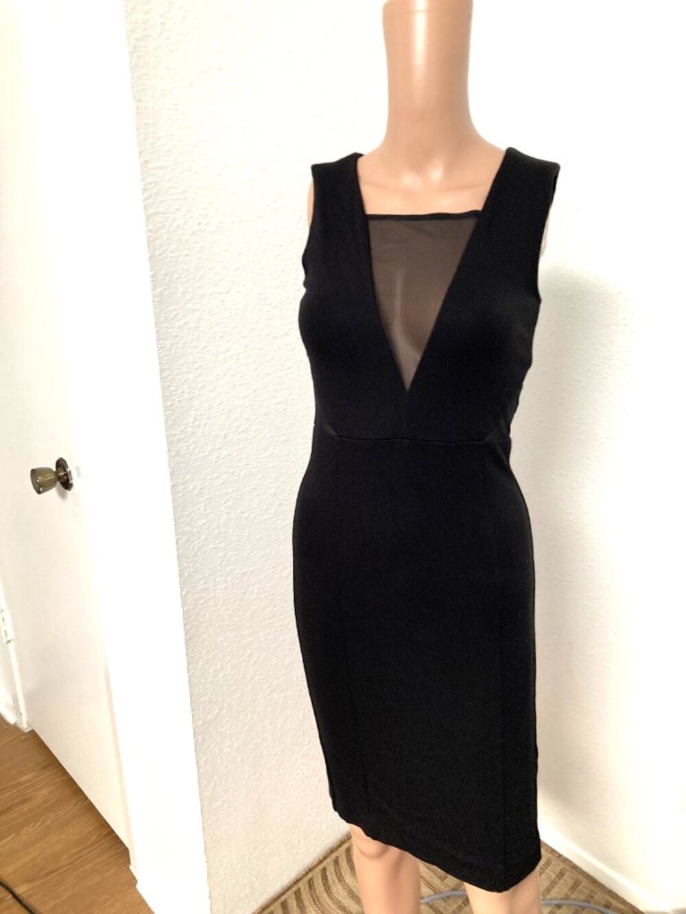 French Connection Black Sleeveless Mesh Cut Out Dress